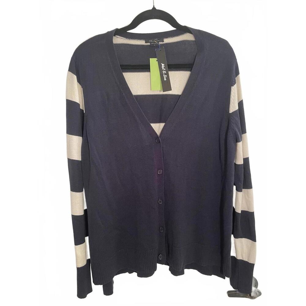 Mel & Lisa XL Navy Striped Cashmere Cardigan